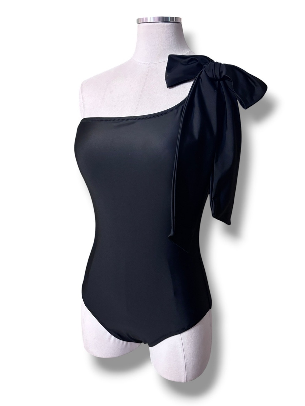 J. CREW Black One Shoulder Bow One Piece Swimsuit Size 8